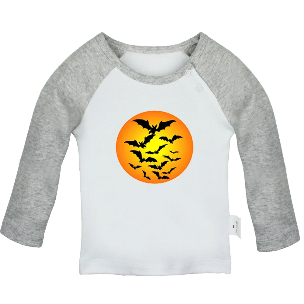 Happy Halloween Black Bat Trick Or Treat Free Love Heart Newborn Baby T-shirts Toddler Graphic Raglan Color Long Sleeve Tee Tops | Детская