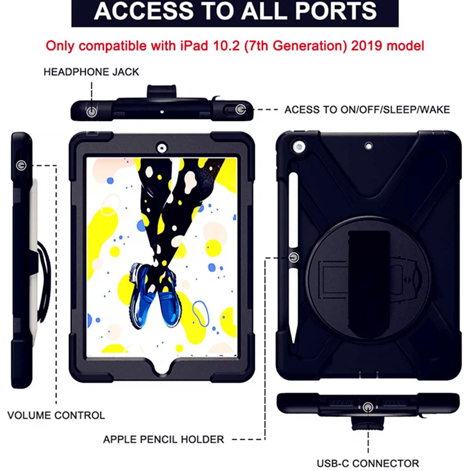 Case For New iPad 10.2 Pencil Holder Cover For iPad 10.2 7th Generation A2197 Kids Safe Shockproof Armor cover+Glass+Pen