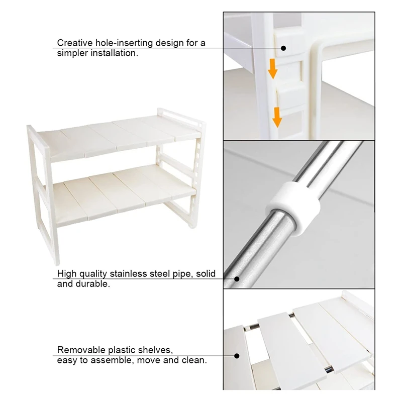 Расширяемый под раковиной Организатор 2 ярусный стеллаж для хранения со съемными