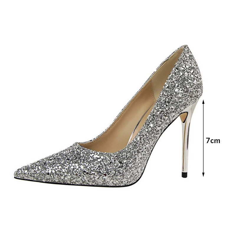 Silver 7 cm MCCKLE; женские туфли-лодочки на тонком высоком каблуке; пикантные Блестящие модные женские туфли с острым носком; свадебные туфли; стразы; женские туфли с закрытым носком - Цвет: Silver 7 cm