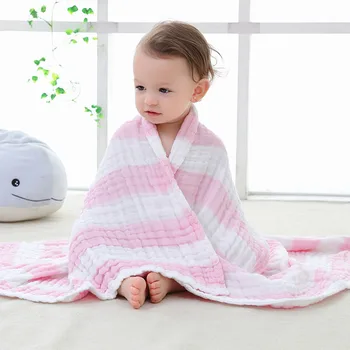 

Striped Baby Towel Printed Bathrobe Soft Child Blanket for New Born Infant Baby Wrap Swaddle Cotton Baby Bedspread Quilt