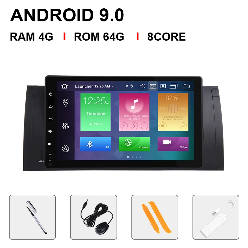 " DSP 8 Core 4 Гб 64 г Android 9,0 автомобильный стерео для BMW X5 E53 BMW E39 5 серия Мультимедиа Радио gps аудио RDS стальное управление колесом - Цвет: 8 Core 64ROM Carplay