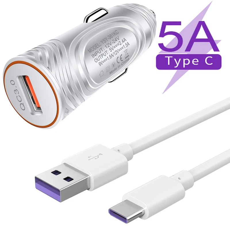 5A Type C Super Charge Car Charger Cable Fast Charging Phone For Huawei P9 P10 P30 P40 Pro Mate 20 30 Nova 5T | Мобильные телефоны