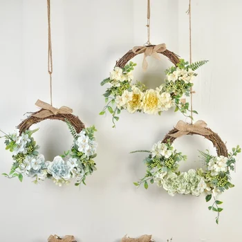 

Wall-mounted Rattan Wreath Vivid Artificial Flower Garland Hanging Ring Decorative Props Living Room Porch Wedding Home Decor
