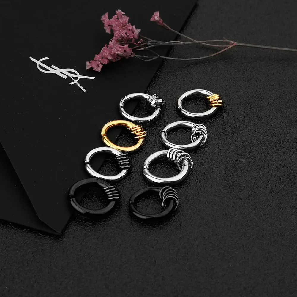 Fake Hoops Men's Stainless Steel Painless Clip on Ear Earrings for Teens Women Male Punk Cool Stuff Non Piercing Without Holes ear clip earrings clip earrings ear clip
