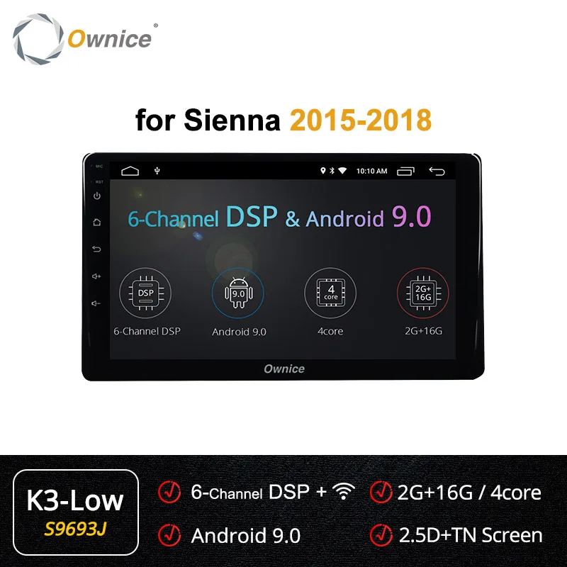 S9693 K3 LOW Ownice k3 k5 k6 GPS Navi 8 Core 9" Head Unit Android 9.0 For TOYOTA Sienna 4G LTE 360 Panorama DSP SPDIF Autoradio Player - Цвет: S9693 K3 LOW