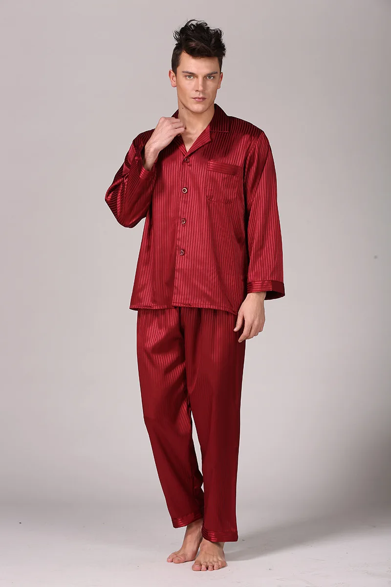 mens pyjama tops Sleepwear Men Black Nightwear Long Sleeve Pajamas Sleeping Suit for Men Housewear Silk Pajamas for Men Sleepwear Mens Pajama Set plus size pajama pants