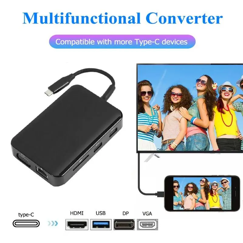 

Portable USB Type-C HUB Adapter PD USB HDMI VGA RJ45 3.5mm Memory Card Converter HOMI Simultaneous Split-screen Output
