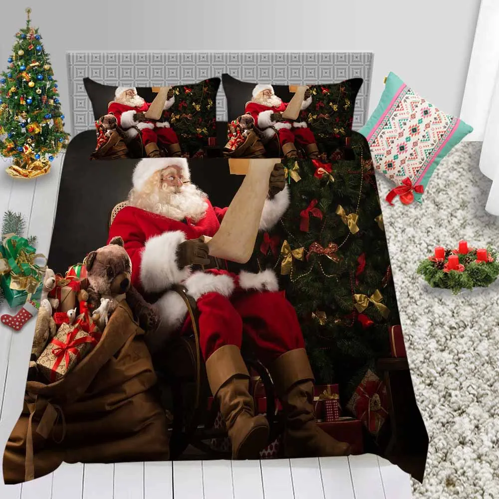 Thumbedding Рождество Стиль Постельное белье 3D с Санта-Клаусом, похожая на настоящую пододеяльник для двуспальной кровати полный одеяло twin King украшения праздничного стола Комплект постельного белья