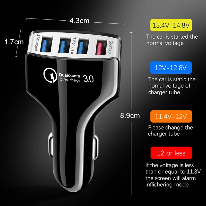 Автомобильное зарядное устройство 4 порта USB QC3.0+ 3.1A быстрое многофункциональное QC3.0 автомобильное зарядное устройство для мобильного телефона