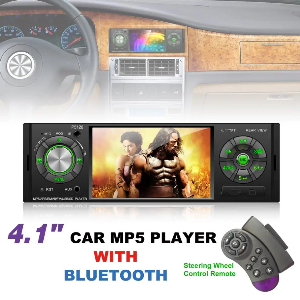 P5120 4,1 дюймов 1 Din Bluetooth автомобильный MP5 плеер TFT экран стерео аудио FM станция Авто видео с пультом дистанционного управления