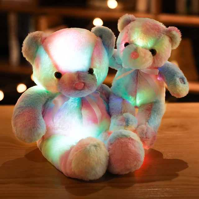 28~50cm Rainbow Light Up Teddy Bear Doll Standing&Sitting Cute Animal Long Plush Fuzzy Toy Using AA Batteries Children Gift 4