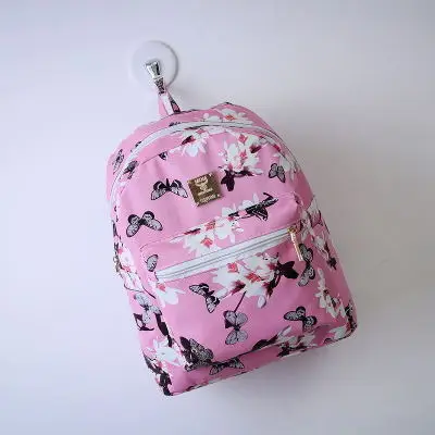 

Verticle Square Soft Surface Butterfly Flower Small Double Back WOMEN'S Bag Flower Pattern Leisure Bag Travel PU Leather Backpac