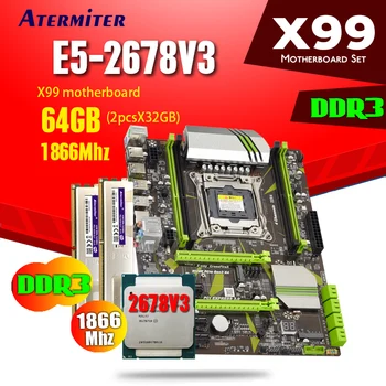 

atermiter X99 DDR3 PC3 motherboard set with Xeon E5 2678 V3 LGA2011-3 CPU 2pcs X 32GB = 64GB 1866MHz reg ECC heat sink memory