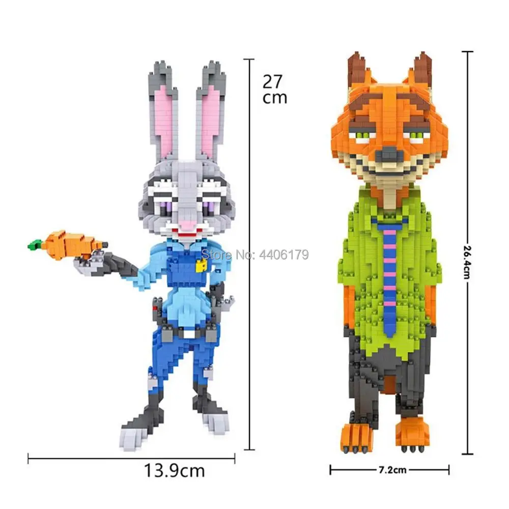 

hot cartoon movie Zootropolis nick fox judy rabbit police figures mini micro diamond building blocks model nano bricks toys gift