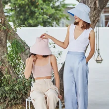 OhSunny Double-Sided Wearing Cap Solid Color Anti UV Sunscreen Bucket Hats For Women Summer Foldable Large Brim Fisherman Hat