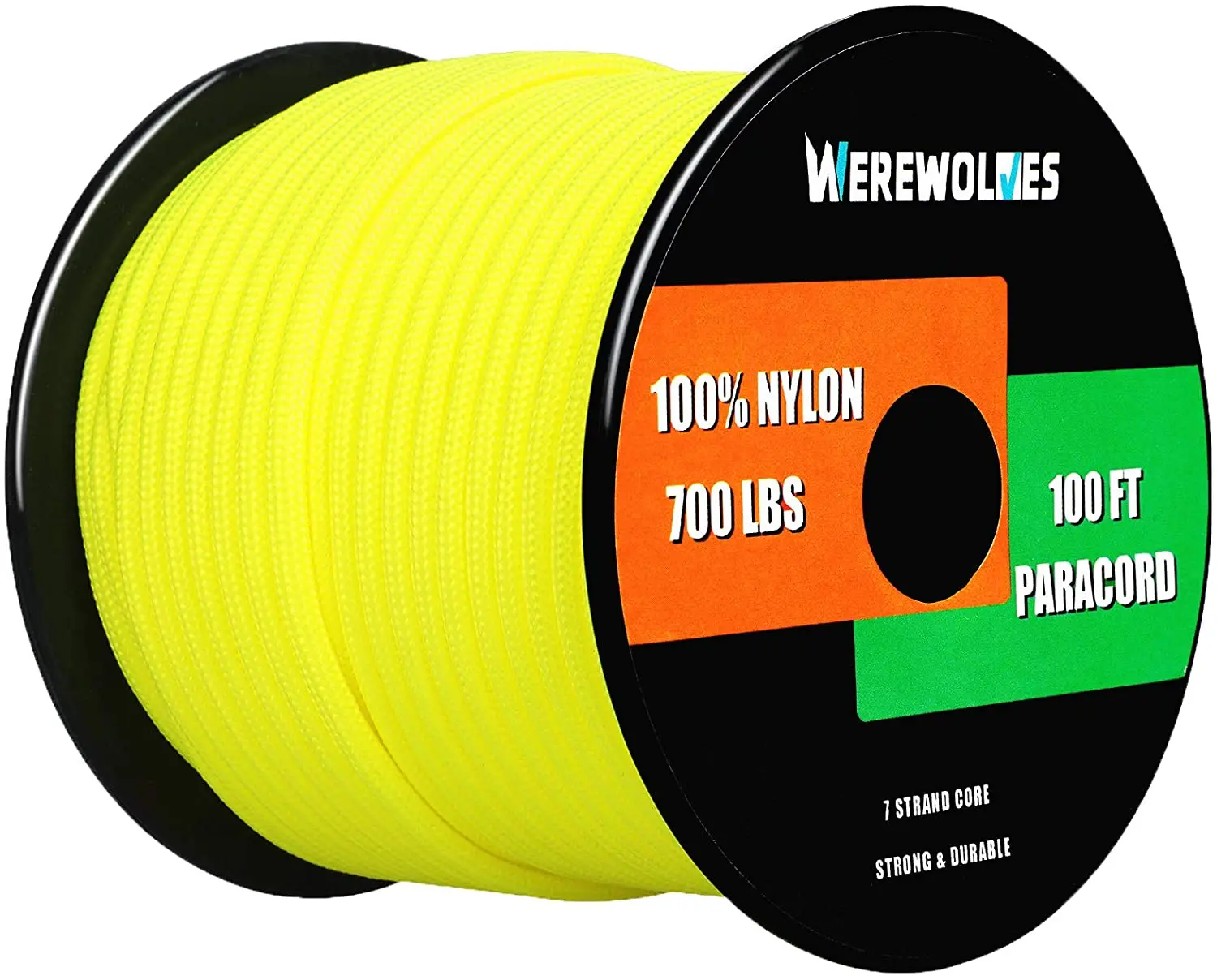 WEREWOLVES 700lb Paracord/Parachute Cord Type III 7 Strand 100% Nylon Core and Shell 700 lb Tensile Strength Paracord Spool 
