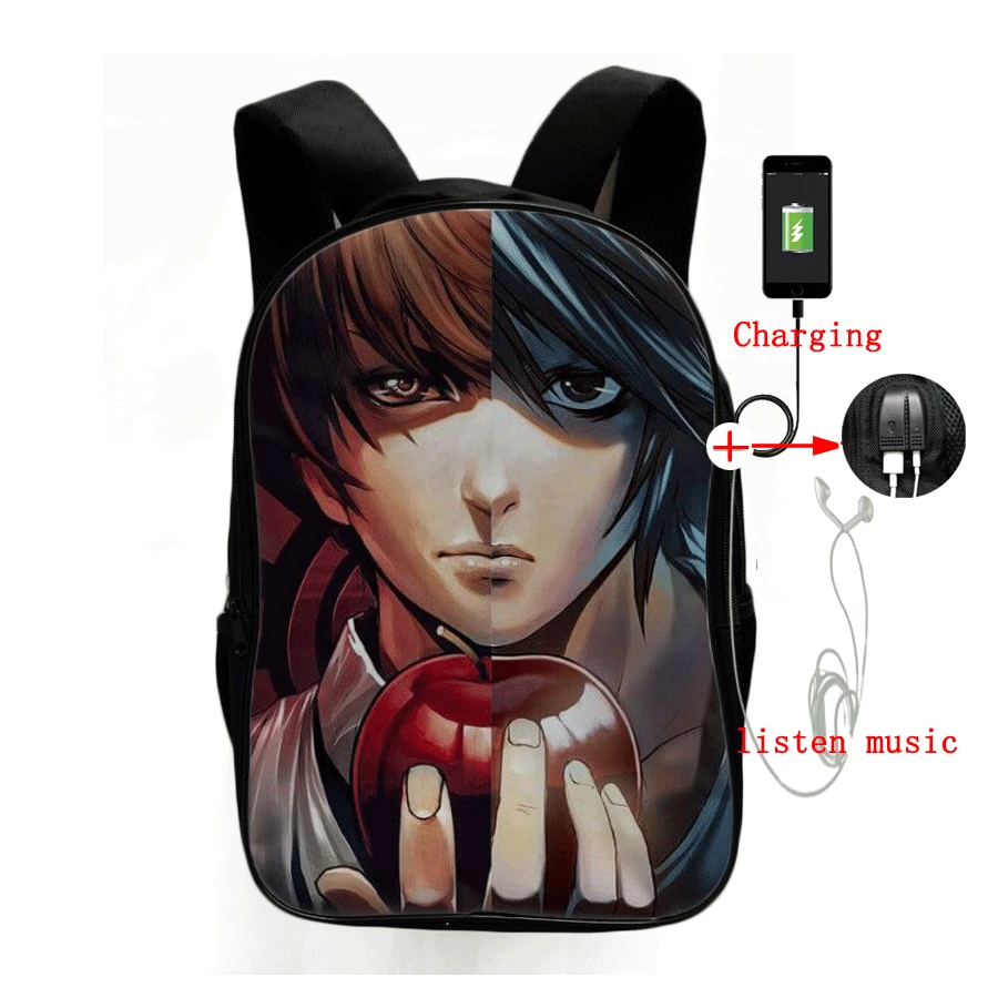 

Anime Death Note Multifunction Backpack L Killer School Bags for Teens Men Women USB Charging Headphone Jack Laptop Backpack