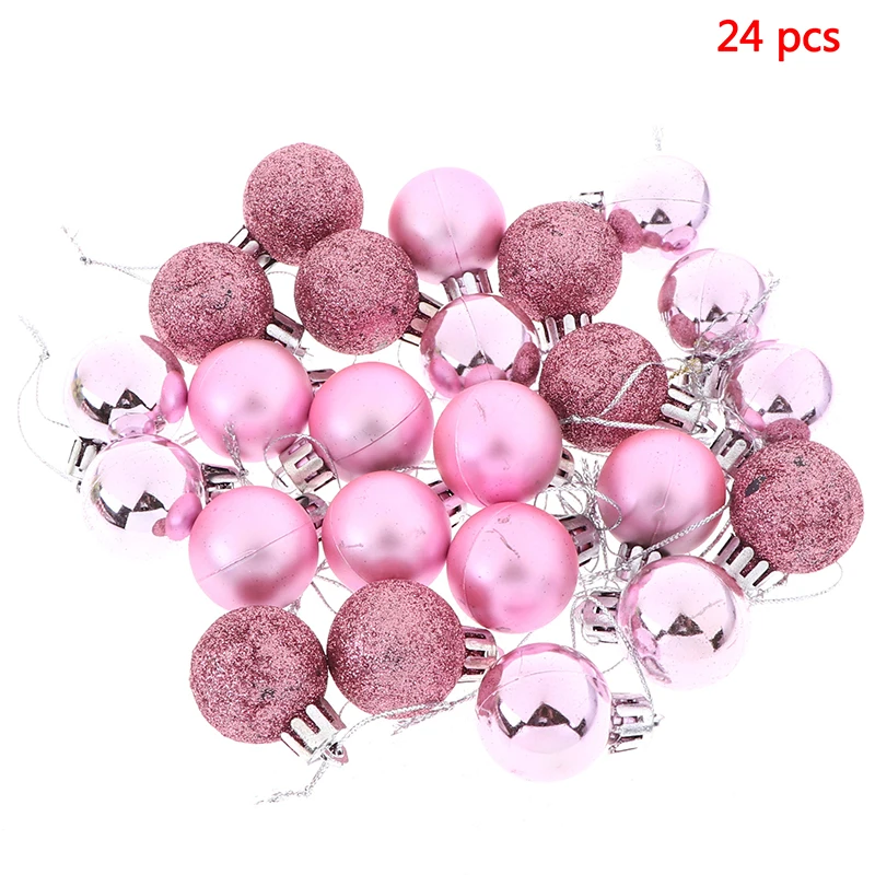 24pcs Christmas Ball Ornaments For Christmas Tree Decoration Pink White Balls For Xmas Holiday Wedding Home Party Decoration