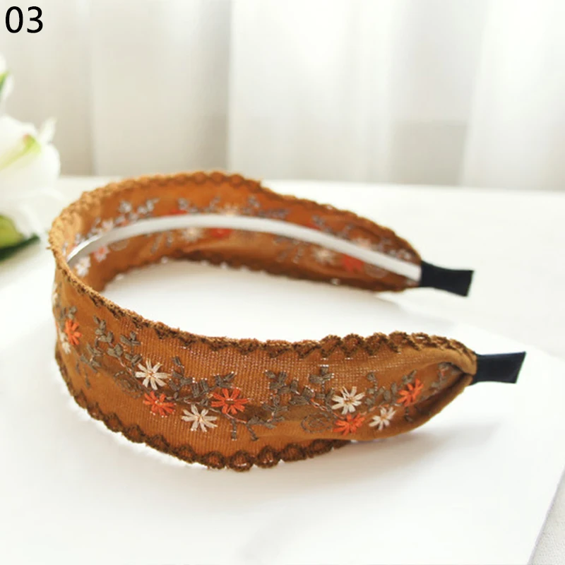 Модная Джинсовая куртка с вышивкой кружевное головная повязка, аксессуары для волос для Для женщин Цветочный головные тканевые повязки для младенцев красивые головные уборы для девушек - Цвет: 03