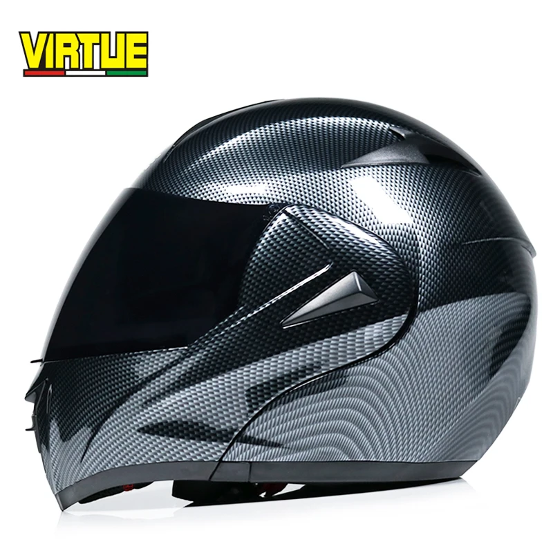 Специальное предложение лучшие продажи безопасный углеродного волокна мото гоночные шлемы откидной шлем полный шлем Двойные линзы точка - Цвет: a2