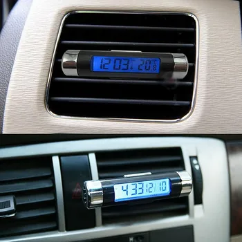 

Portable 2 in 1 Car Clock Thermometer LCD digital display Air Vent Electronic Clock With Blue Backlight Clip car accessories
