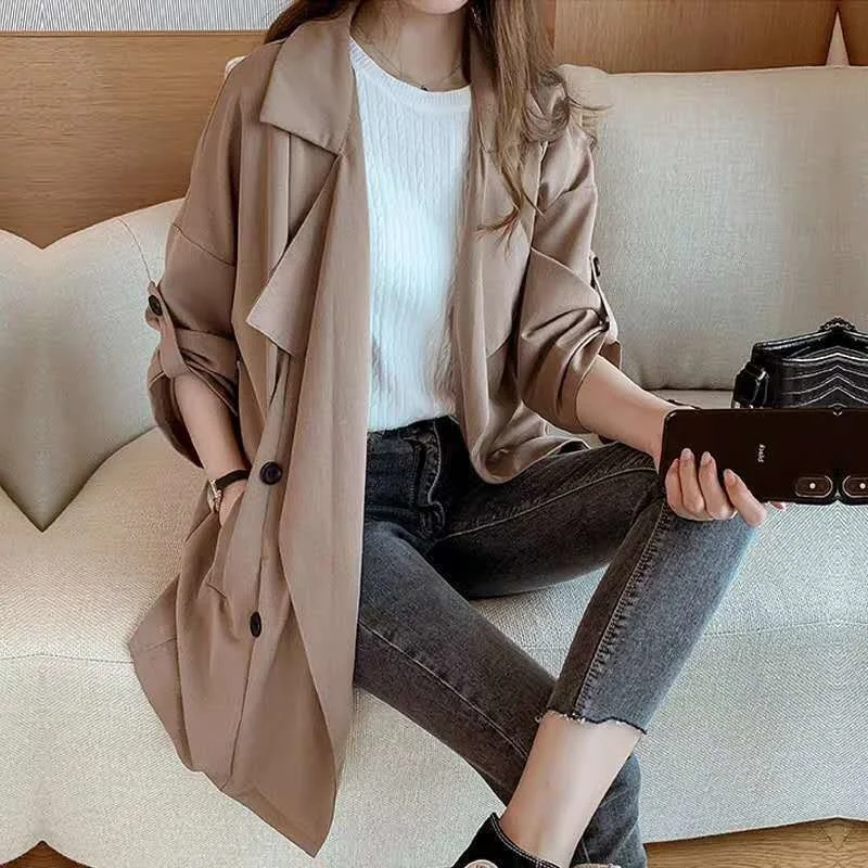 

Trench Coat for Women Autumn Skirt 2022 New Korean Lazy Wind Loose Medium Windbreaker Feminine Temperament Popular Thin Casacos