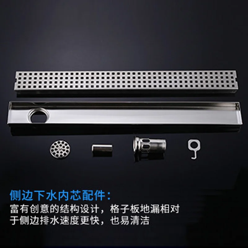 60/80/100/120 cm bathroom shower floor drain, anti-odor balcony rapid drainage, large flow drawing stainless steel floor drain - Цвет: e  600mmx68mm