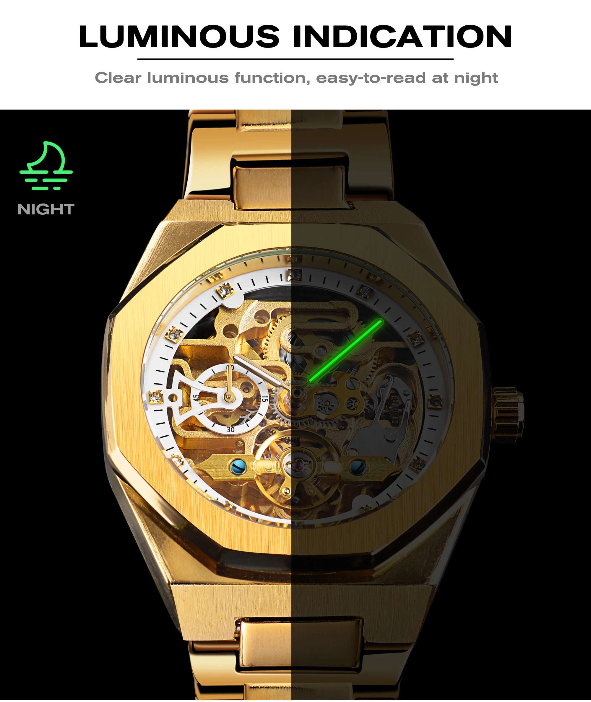 Forsining Golden Mechanical Watch Man Luxury Tourbillon Military Wristwatch Hollow New Men's Fashion Outdoor Watches Luminous_voghion.com