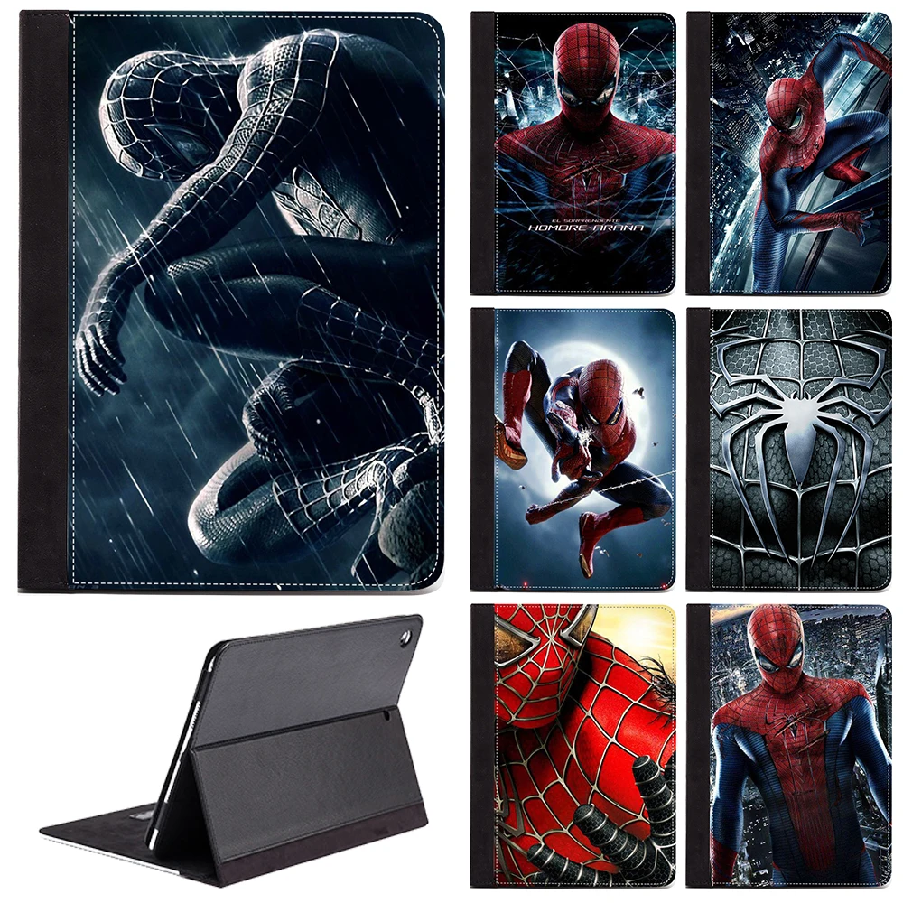 

Cool Superhero Marvel Spiderman Black Spider Man Logo Protective PU Leather Case Stand Cover For Apple iPad 2 3 4 Generations