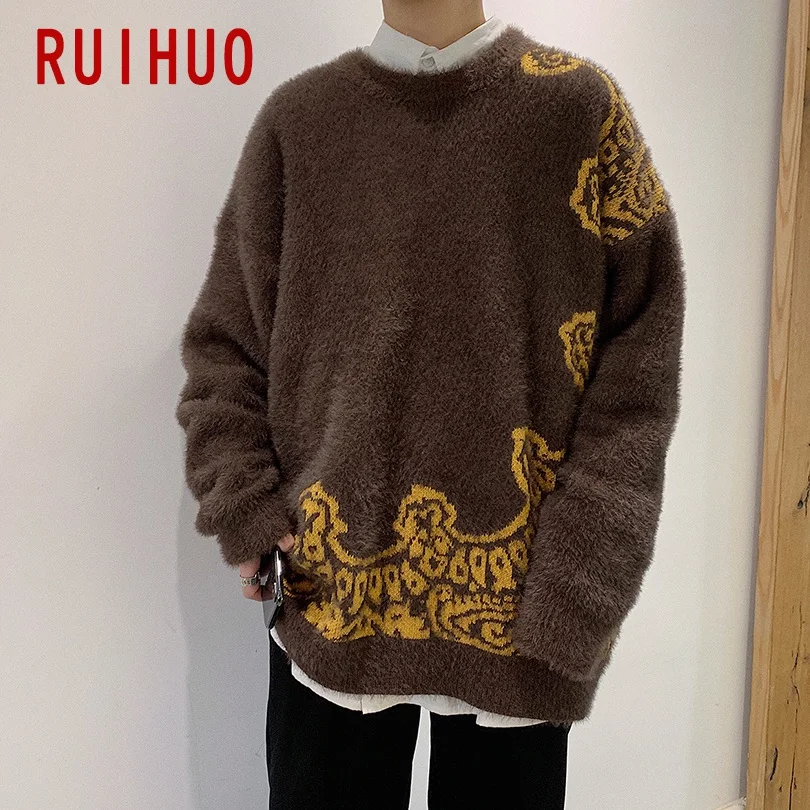 RUIHUO, новинка, Осень-зима, толстый Повседневный свитер для мужчин, облегающий вязаный пуловер для мужчин, модный бренд, мужские свитера, теплые M-2XL