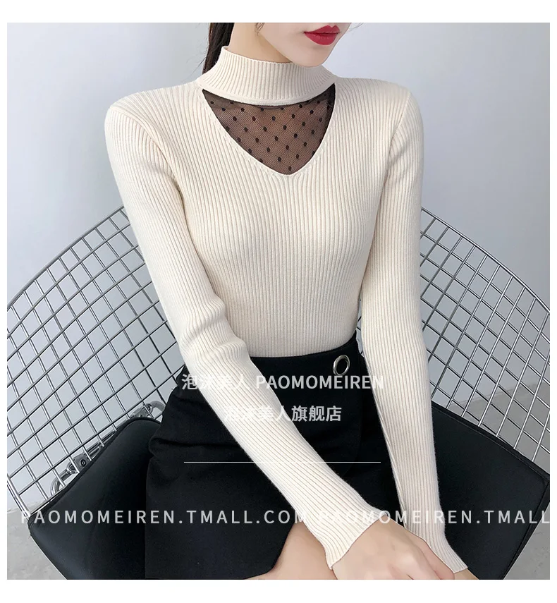 Lady's Style Half-neck Sweater with Lace Stitching 2009 New Long-sleeved Slim Knitted Underwear in Autumn and Winter