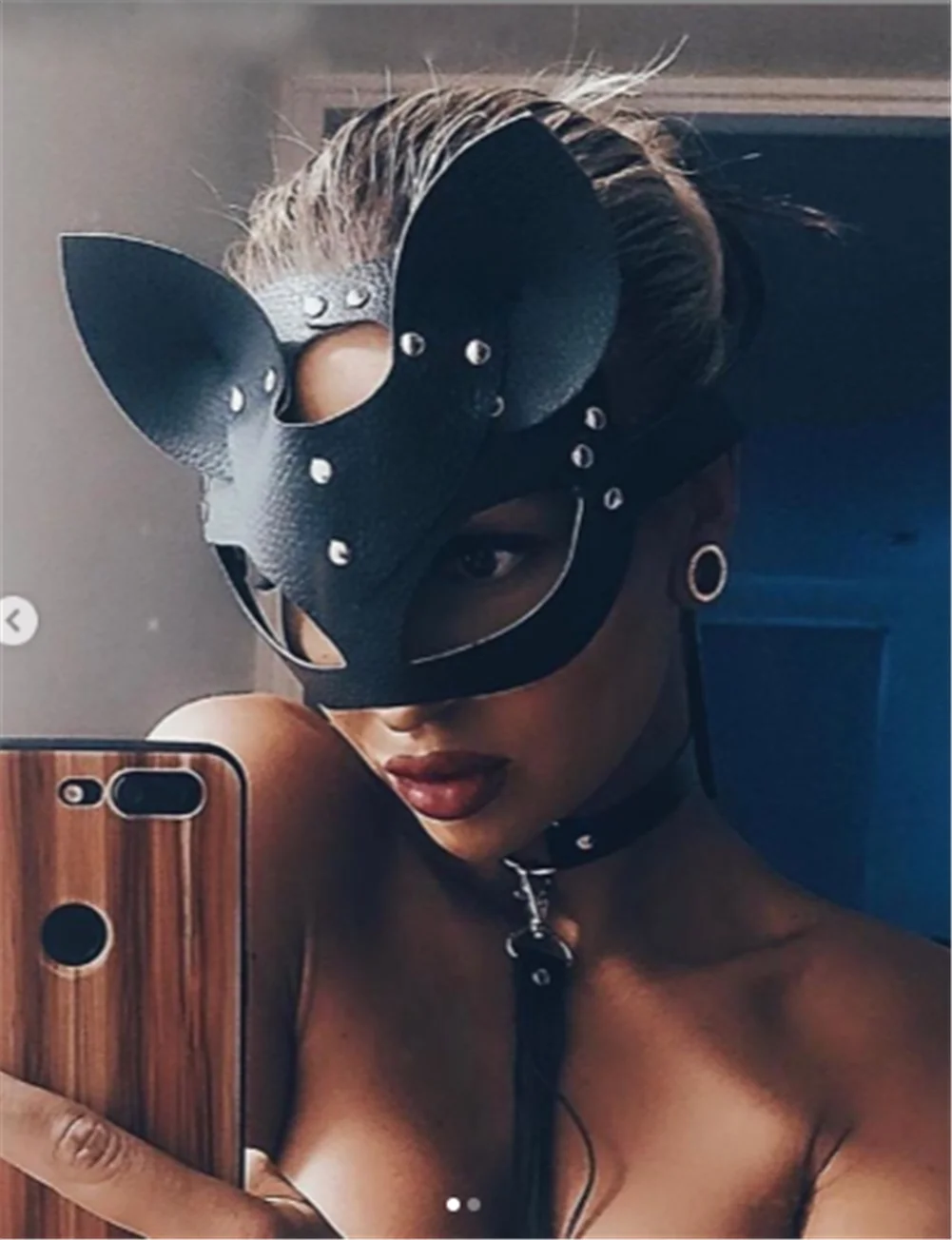 Косплей сексуальная маска «кошка» женский девичий карнавальный костюм ПВХ бондажные маски для взрослых специальные кошачьи уши Регулируемый дизайн маски черный красный