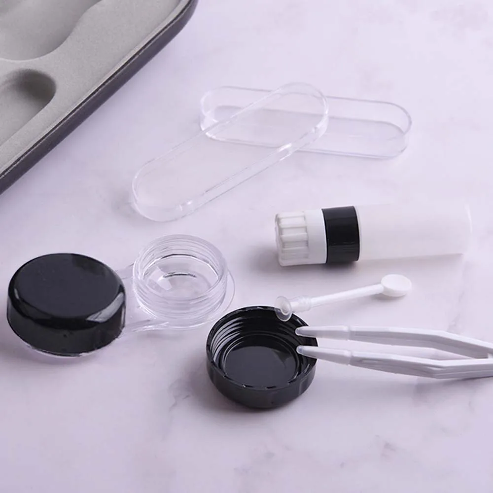 Double Interlayer Contact Lens Case With Mirror full function Convinent Glasses Box Leather Contact Lenses Beauty 3