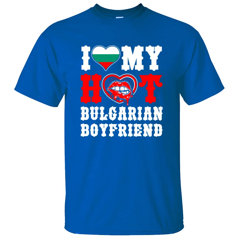 Индивидуальная Классическая футболка "бойфренд" с надписью "i love my hot bulgarian", мужская и женская летняя футболка из натурального хлопка