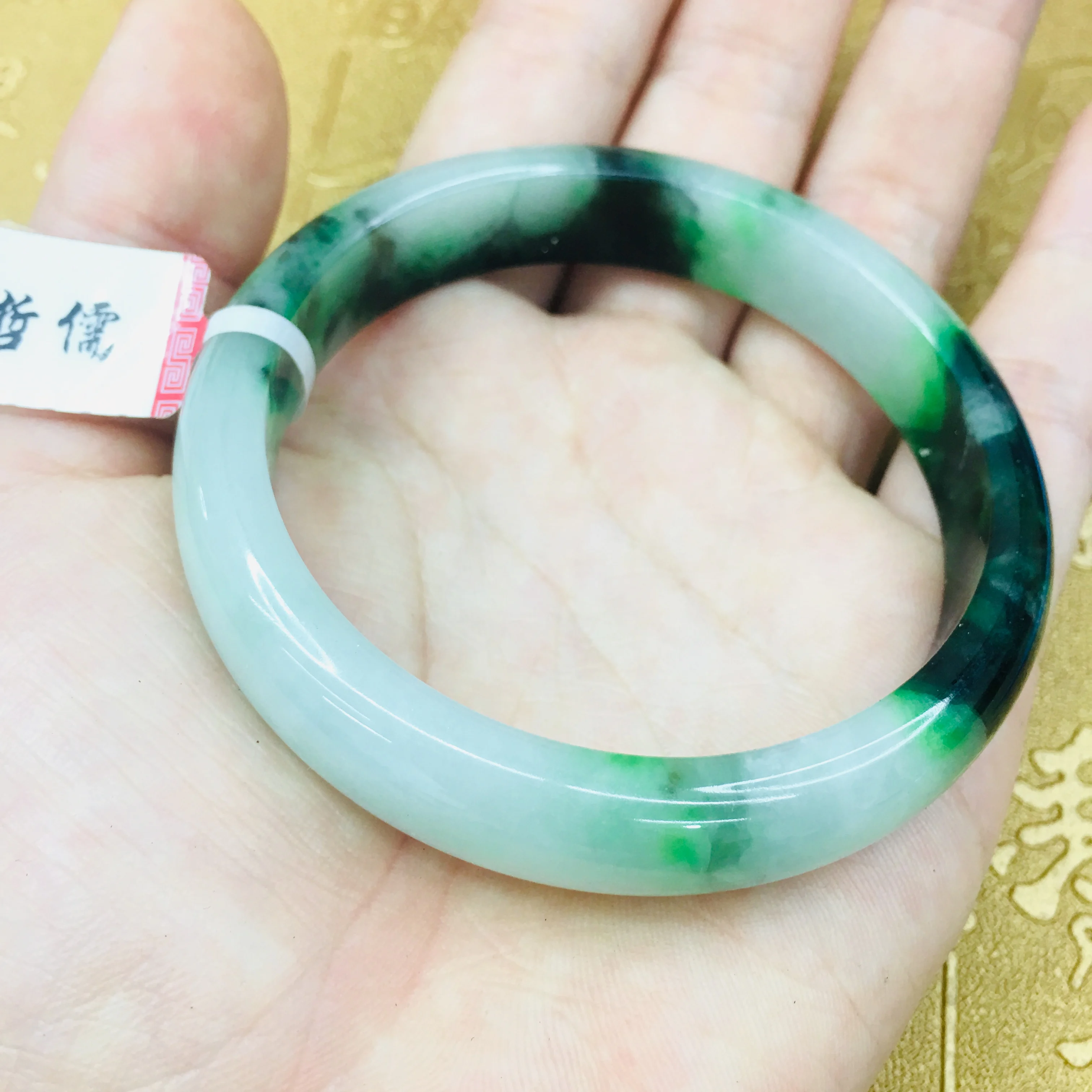 Send A certificate natural Jadeite bracelets carved dark green 54-61mm two-color female jade bracelet jewelry gifts
