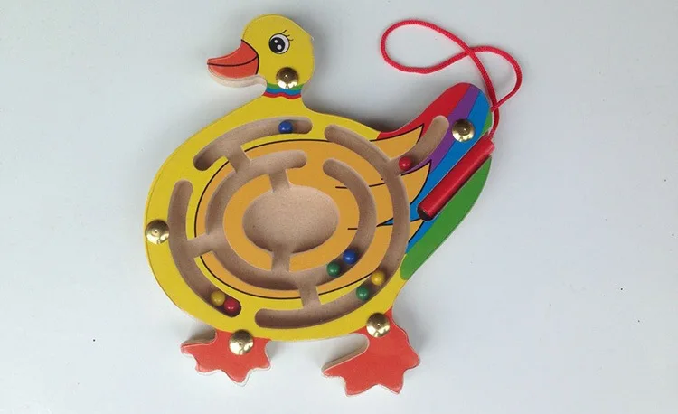 Маленький деревянный магнитный лабиринт с кистью, магнитный лабиринт с животными из мультфильмов, деревянная игрушка 0,16