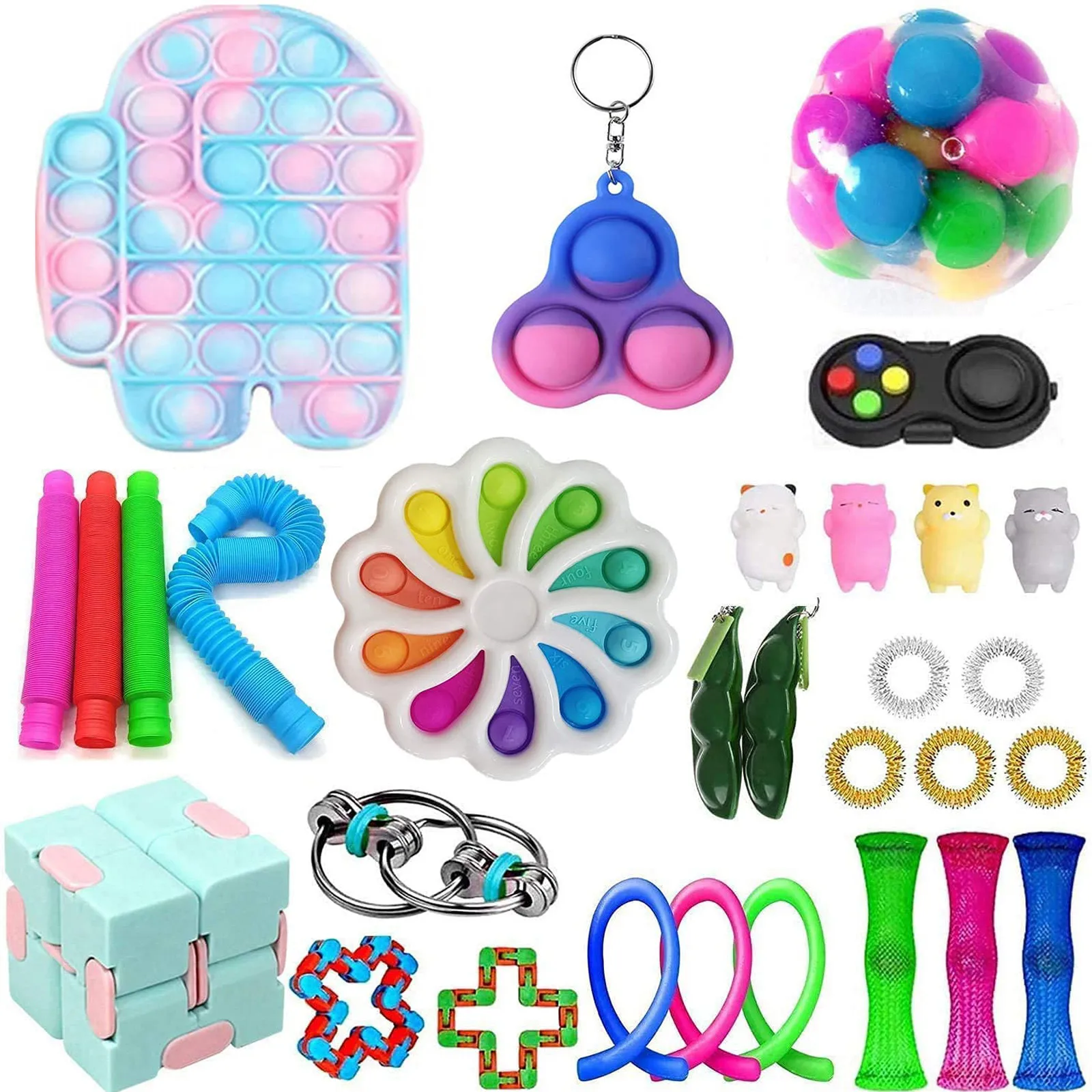 Fidget Kids Gift Toy Set Box Pop Bubble Special Needs Sensory Autism Classroom 