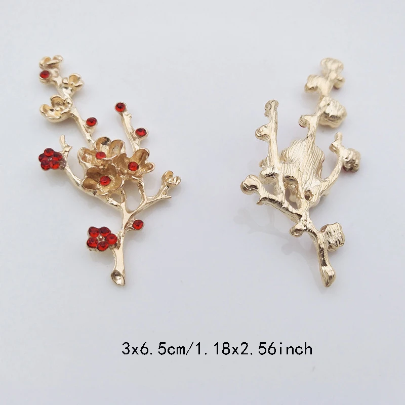 50pcs Plum Blossom Ruby Flower Crystal Rhinestone Appliques Buckle Button Earring Decor Wedding Hairpin Hair Clip Invitation DIY