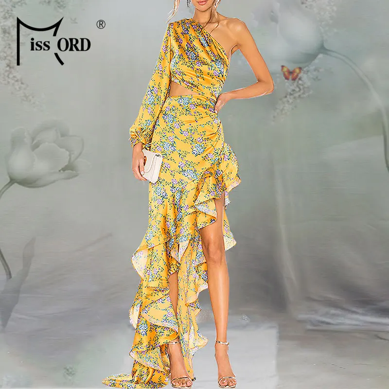 Missord Women Floral Print Dresses Sexy One Shoulder Irregular Ruffles Bodycon Maxi Party Dress MQ349 Missord Women Floral Print Dresses Sexy One Shoulder Irregular Ruffles Bodycon Maxi Party Dress MQ349