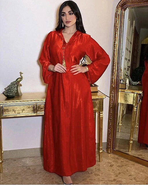 HGTE Dubai Arabic Muslim Abaya Dress for Women Fall 2021 Champagne Moroccan Kaftan Hooded Robe Turkish Islamic Jalabiya 3
