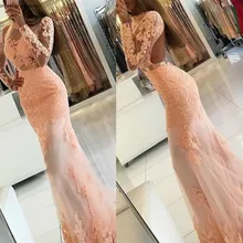 Новейшее платье с длинными рукавами и открытой спиной для выпускного вечера, кружевное платье для официальных праздников, выпускное вечернее платье на заказ, большие размеры