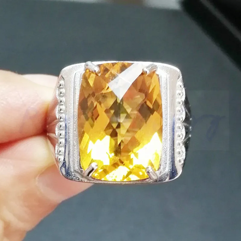 Мужское кольцо с натуральным цитрином,, 925 пробы silver12ct, большой драгоценный камень для мужчин или wo мужчин, хорошее ювелирное изделие# R982602