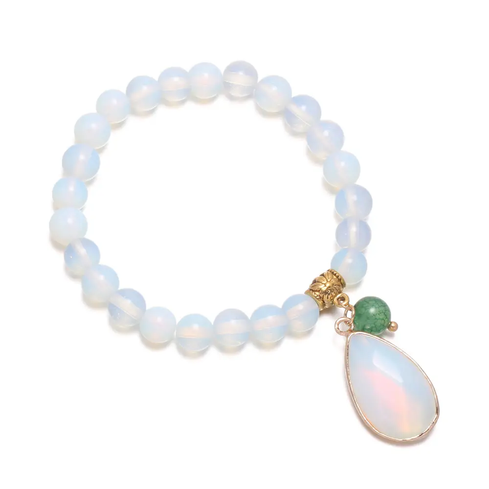 Браслет подарок натуральный камень Бусины Роза кварца браслеты кулон аметисты ювелирные изделия для женщин браслеты длина 18,5 см - Окраска металла: opal