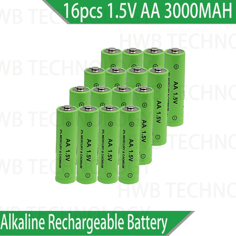 16pcs/lot New Brand AA rechargeable battery 3000mah 1.5V New Alkaline Rechargeable batery for led light toy mp3 Free shipping