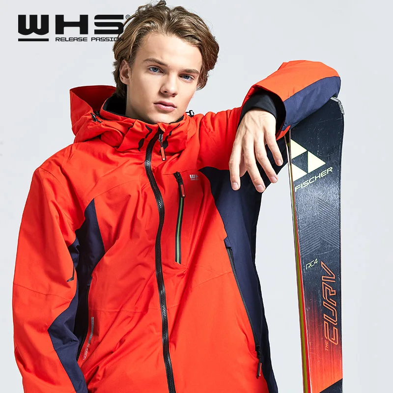 WHS мужские лыжные куртки, ветронепроницаемые теплые пальто, зимняя куртка, модная мужская куртка с принтом, ветрозащитная и водонепроницаемая