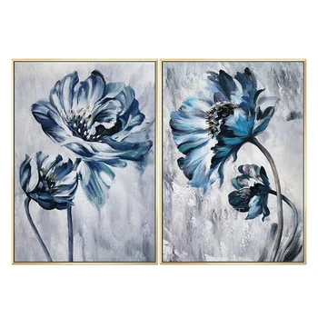 

Blue Flower Oil Painting On Canvas For Living Room Home Decor Picture Wall Art Paintings Hand Painted 100% Handpainted Unframe