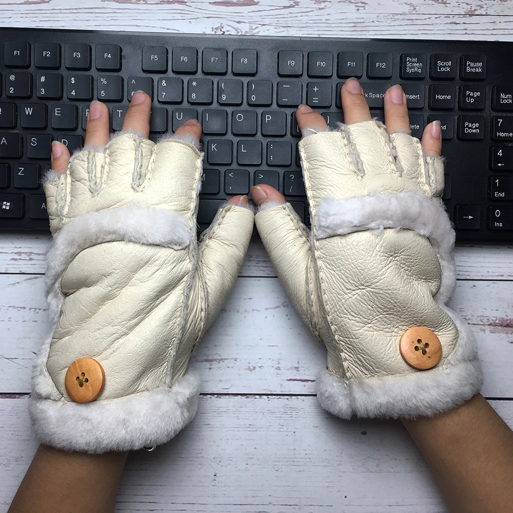 Winter Gloves Women Real Sheepskin Fur Mitten Gloves ladies Warm Outdoor genuine leather Gloves Best Gifts