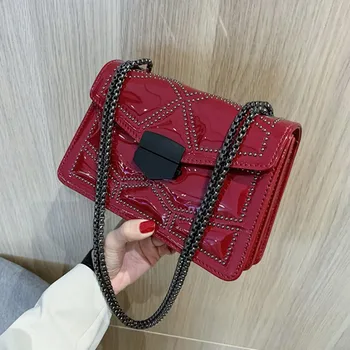 

Luxury designer Rivets Patent Leather Sequin Women Crossbody Bags 2020 Fashion Ladies Shoulder Messenger Bag Clutch Female Purse