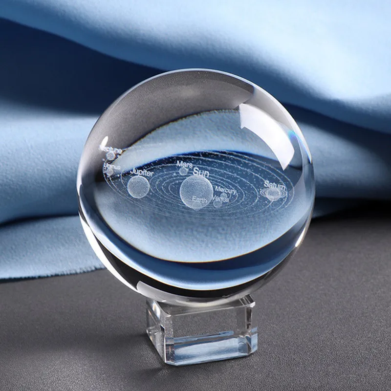 3-3D Solar System Miniature laser Engraved Solar System Crystal Ball Astronomy Sphere Glass Ornament Gifts Decoration Ball for Kids Home Office Desk Decor